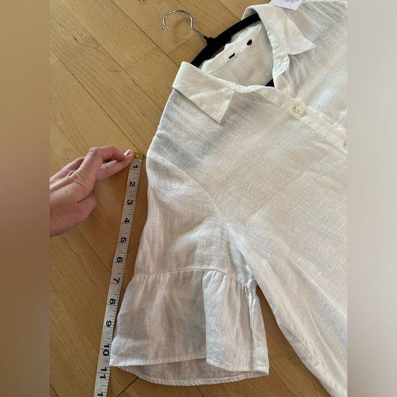 Linen flounced boho sleeve white button up shirt - Picture 6 of 8